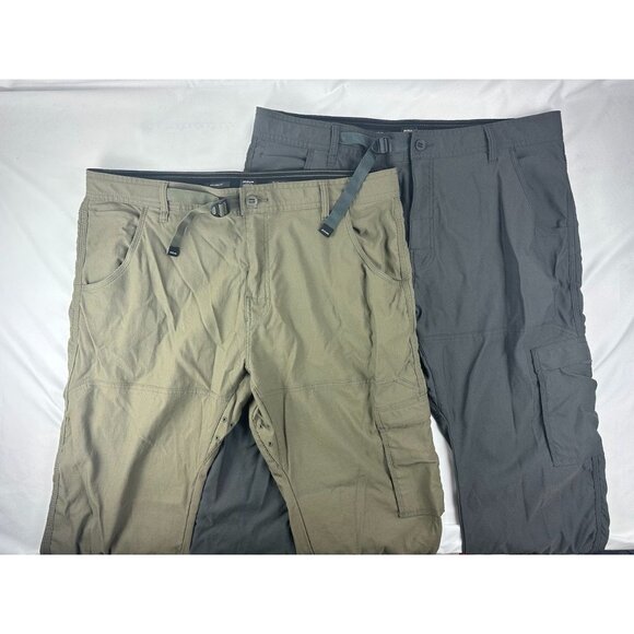 prAna Bundle Lot of 2 Men’s 38X32 Stretch Zion Gray Green Belted Pants Camping C - Picture 1 of 14